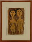 Oil on Bookcover, Nude Man and Woman, Harriet Wiseman