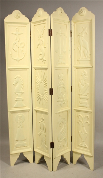 Arts and Crafts White Painted Four Panel Screen