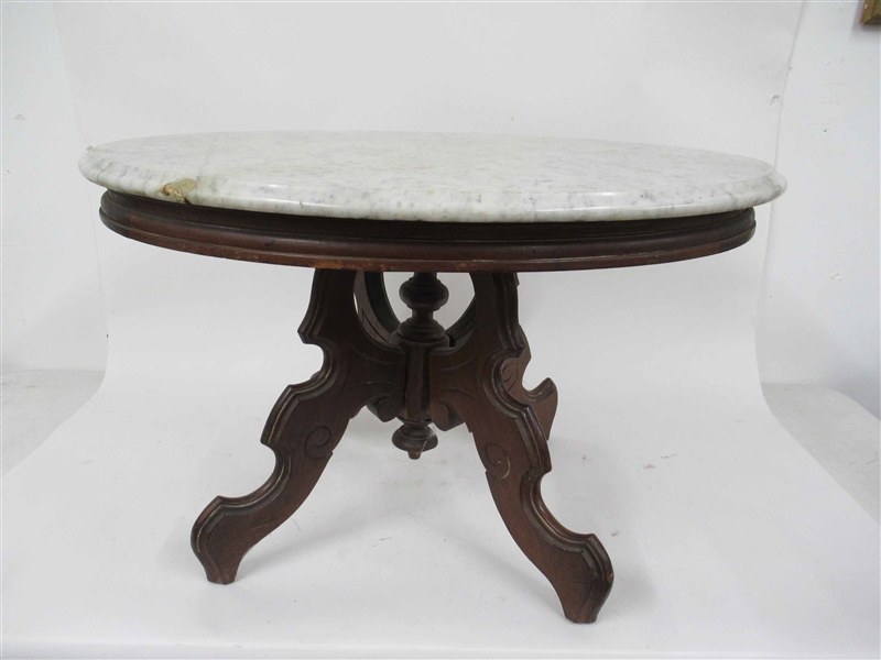 Victorian Marble Top Walnut Side Table
