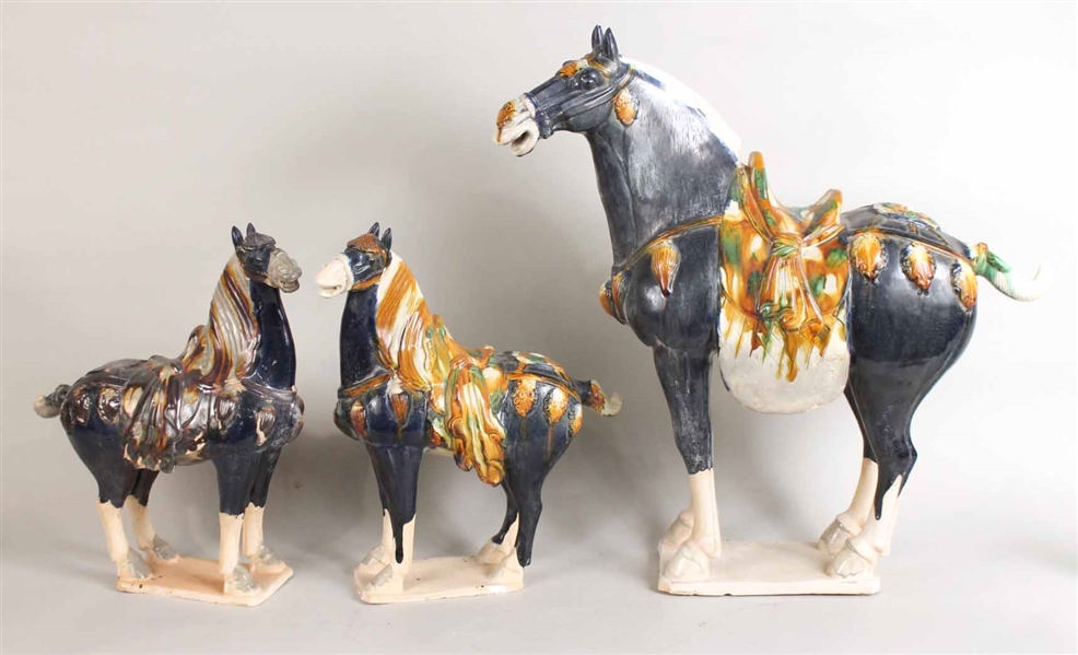 Three Similar Terracotta Tang-Dynasty Horses