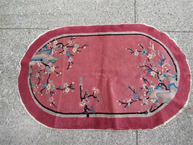 Oval Chinese Floral Rose Rug