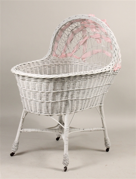 White-Painted Wicker Bassinet