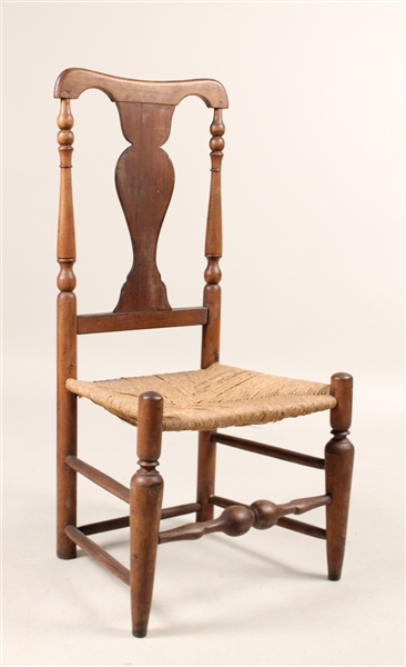 Queen Anne Walnut Rush Seat Side Chair