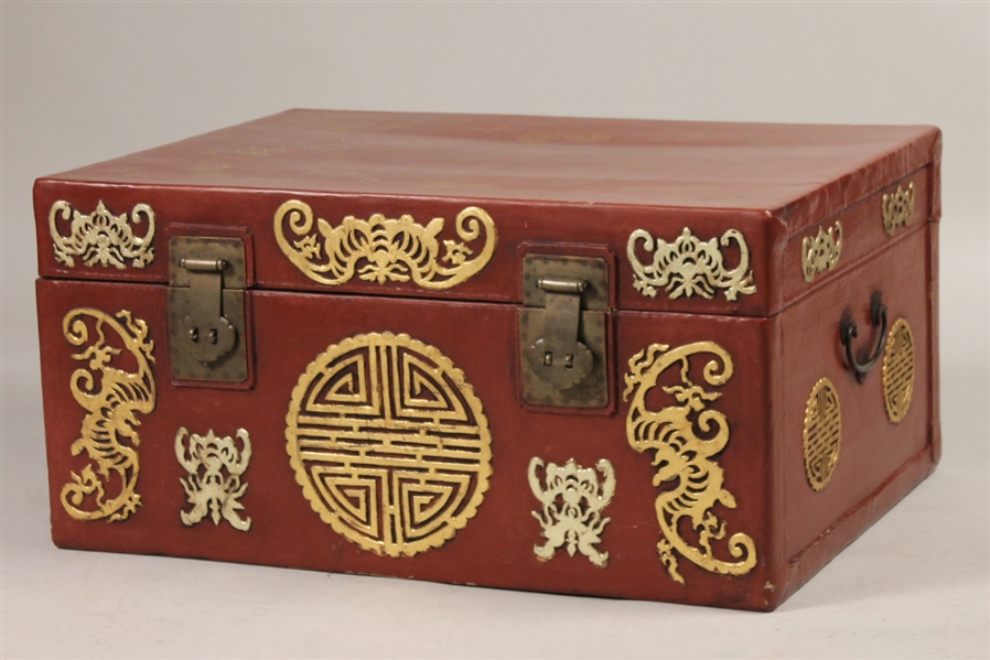 Chinese Red-Lacquer Brass Mounted Trunk