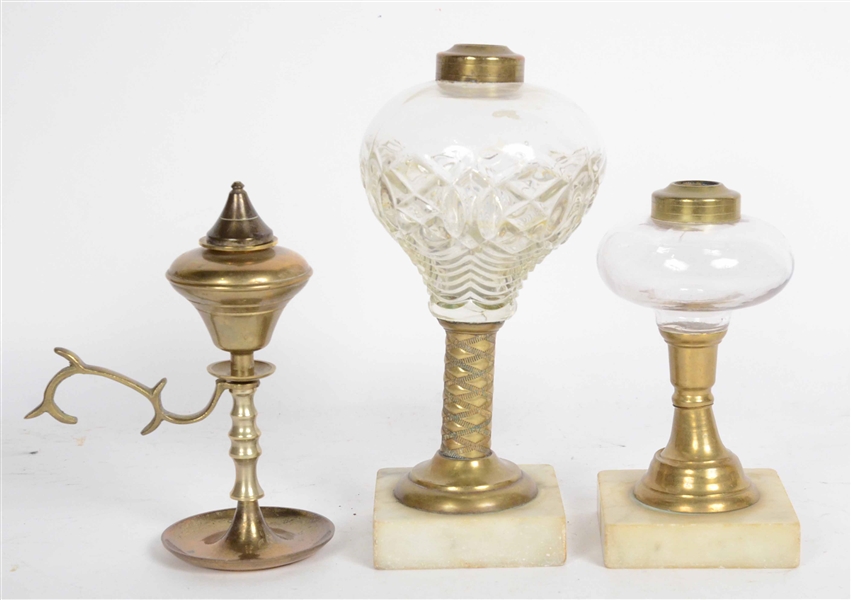 Two Brass and Glass Fluid Lamps