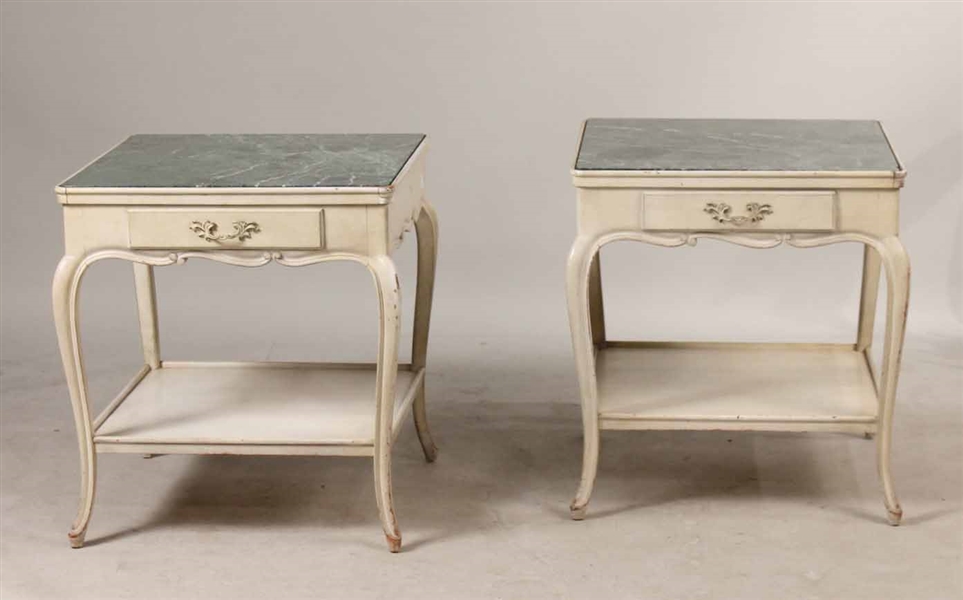 Pair of White Painted Marble Top Side Tables