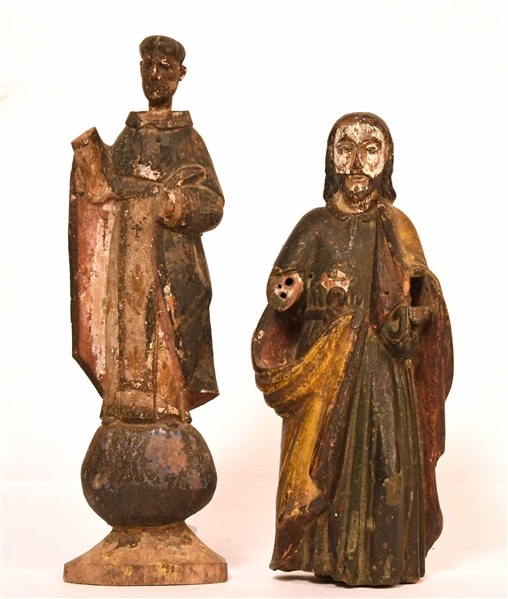 Two Carved and Painted Santos