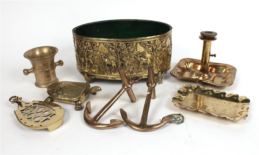 Group of Eight Brass Table Articles