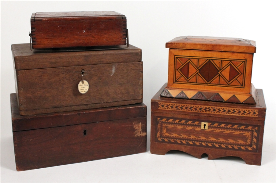 Group of Five Wooden Document Boxes