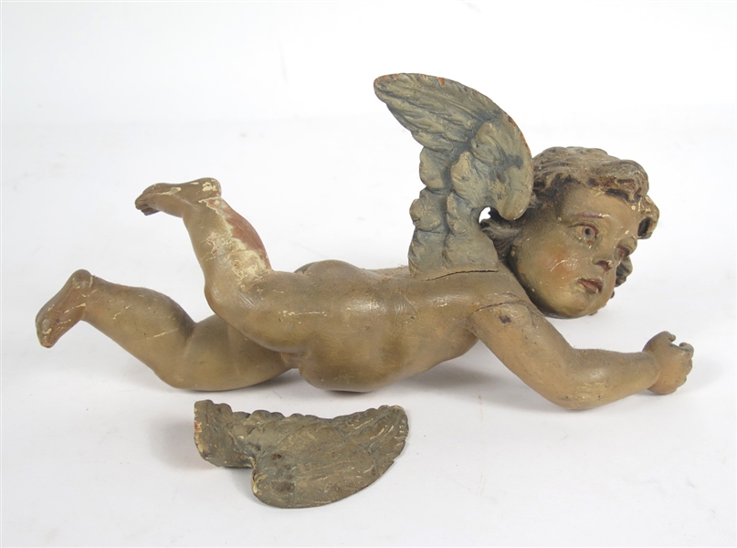 Carved Wood and Painted Putti Figure