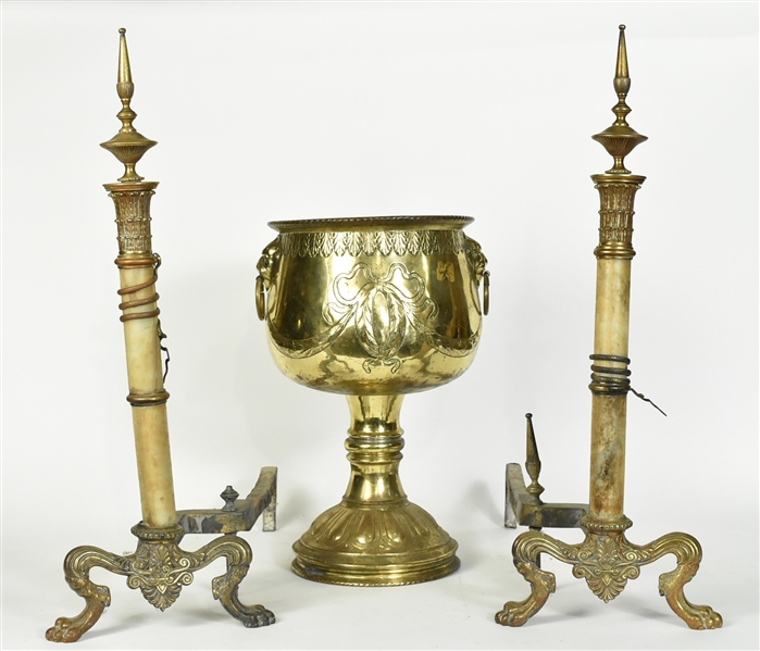 Pair Brass Neoclassical Style Andirons