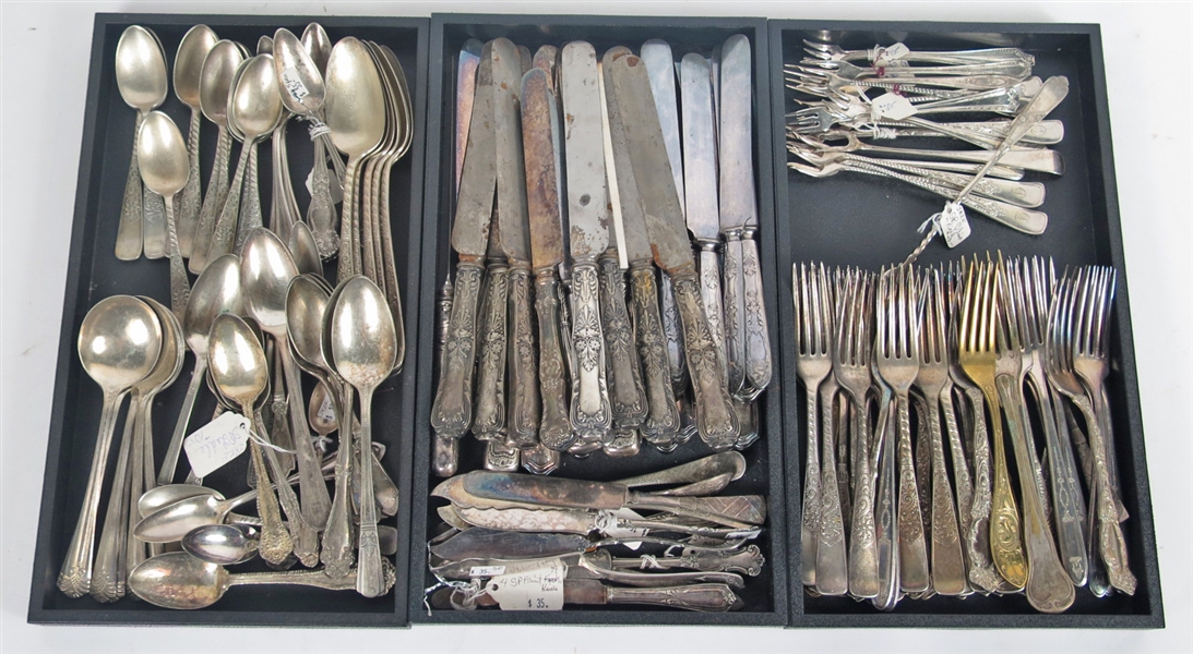 Three Trays of Silver Plated Flatware