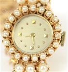 14K yellow Gold Pearl Ladies Wristwatch