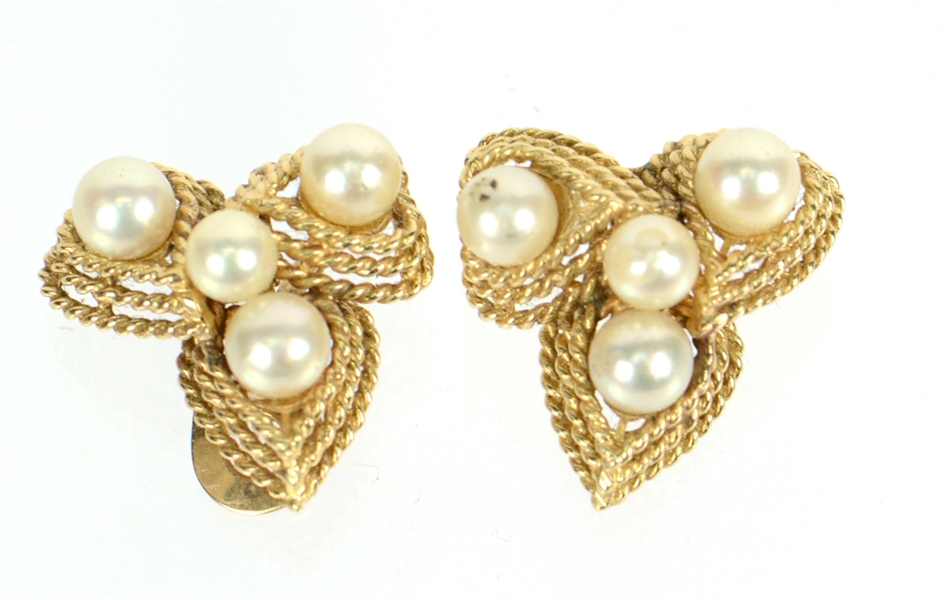Pair of 14K Yellow Gold & Pearl Ear Clips