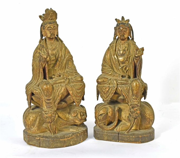 Two Asian Carved Wood Buddha Figures