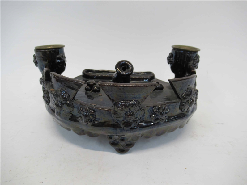 English Brown Glazed Pottery Inkwell