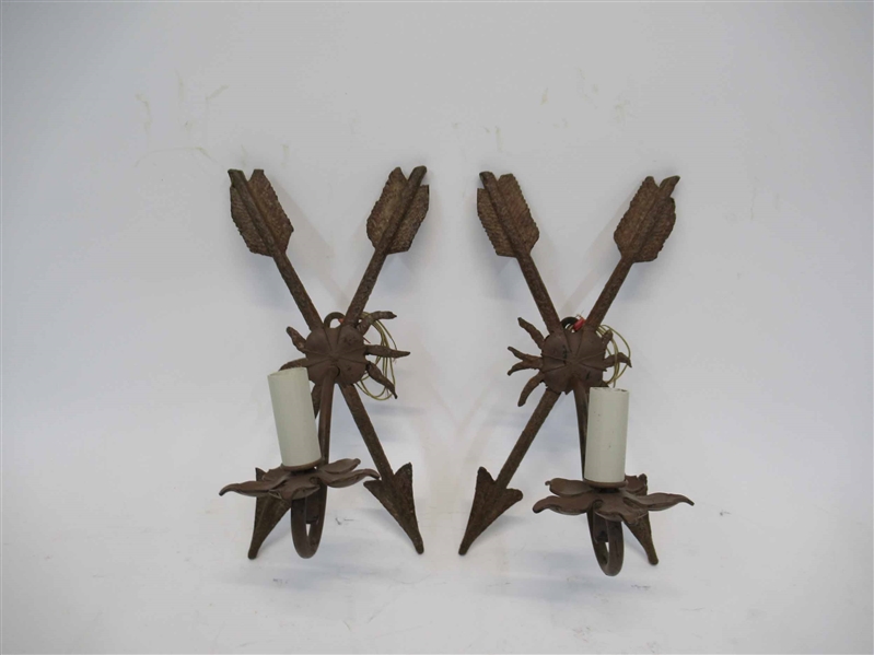 Pair Wrought Iron Arts & Craft Wall Sconces