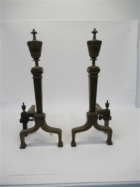 Pair of Brass Urn Form Andirons