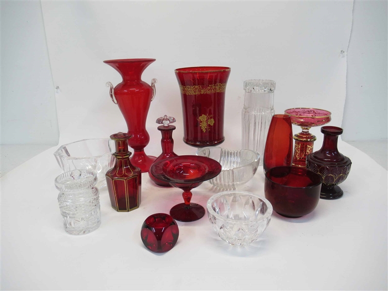 Group of Assorted Ruby Color Glass Table Articles