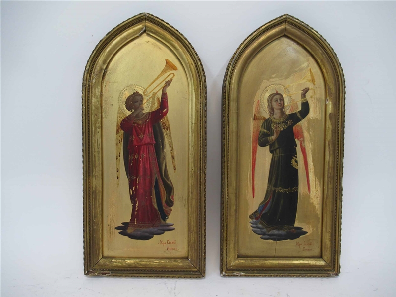 Two 19th C. Gilt Wood Religious Oil on Panels