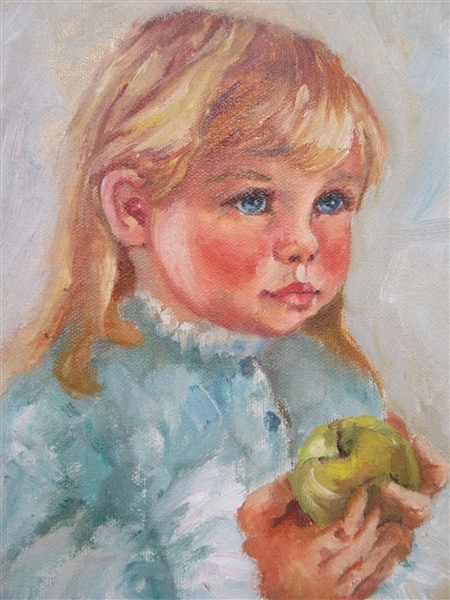 Oil on Board of Girl with Apple
