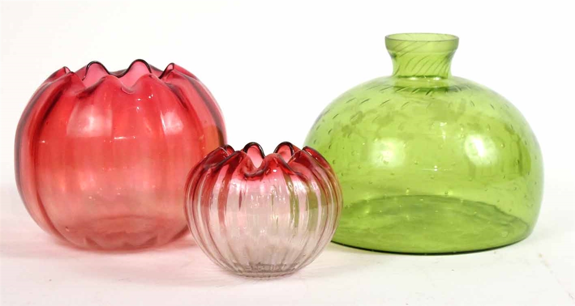 Green Glass Flat Bottom Round Vase