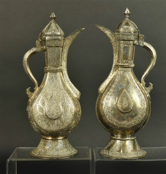 Two Similar Indian Silver Ewers