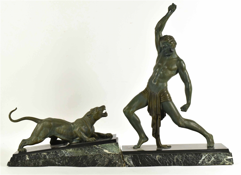 Bronze Sculpture of Man & Panther, D.H. Chiparus