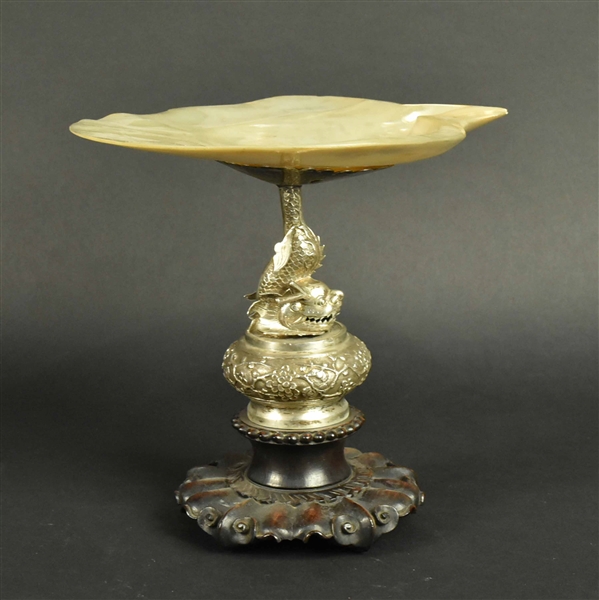 Chinese Export Silver and Mother-of-Pearl Tazza