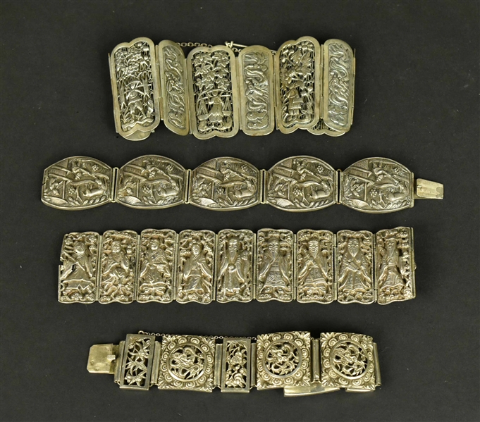 Four Chinese Export Silver Bracelets