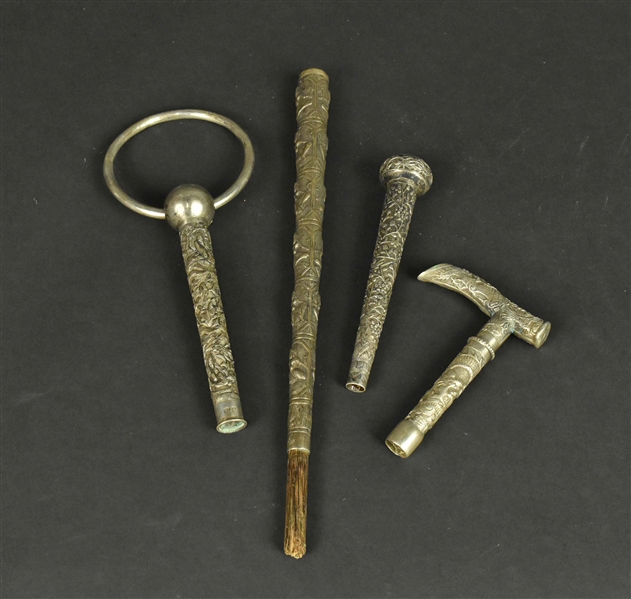 Four Chinese Export Silver Parasol Handles
