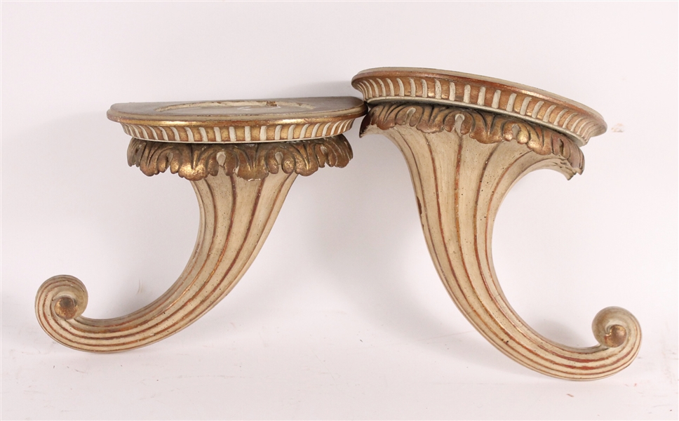 Pair Continental Carved & Painted Wall Brackets 