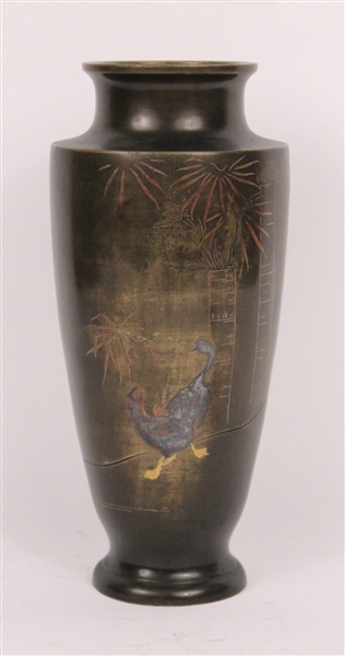 Japanese Patinated Bronze & Enamel Vase