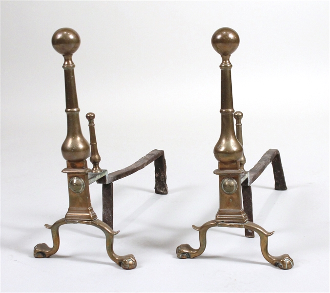Pair of Chippendale Cast Brass Andirons