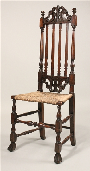 William and Mary Walnut Rush Seat Side Chair