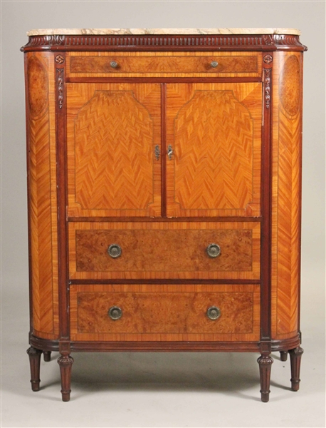 Louis XVI Style Marquetry Marble Top Cabinet
