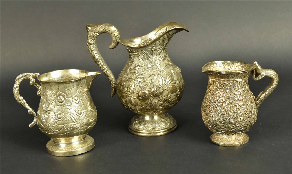 Group of Three Indian Silver Pitchers