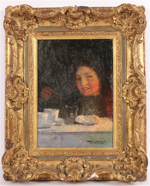 Oil on Canvas Woman at Table Vesta Simmons