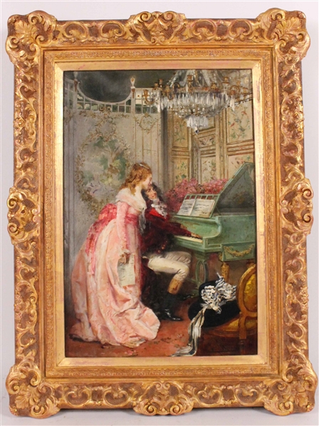 Oil on Canvas Gentleman Playing Piano