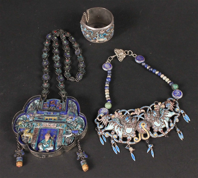 Group of Chinese & Japanese Silver & Enamel 