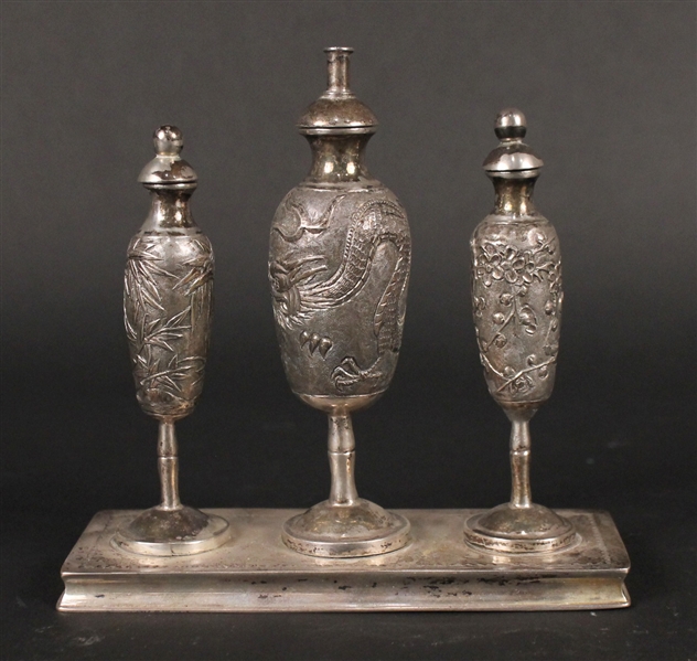Chinese Export Silver Three Piece Oil Set 