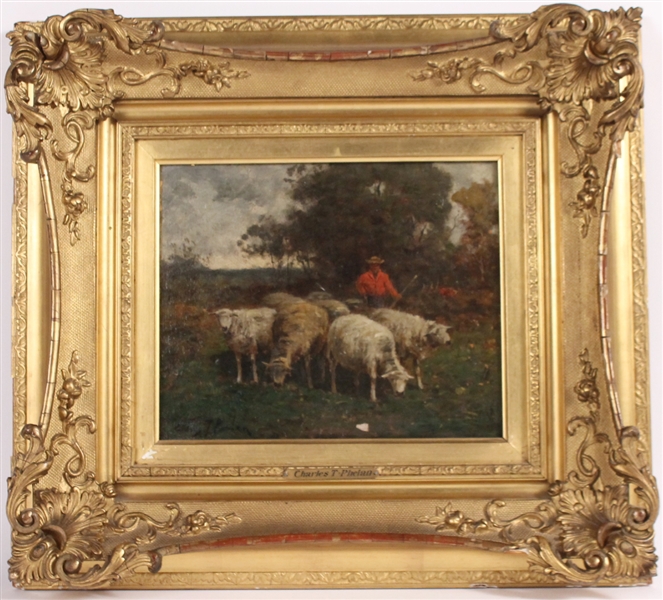 Oil on Canvas Landscape with Sheep Charles Phelan