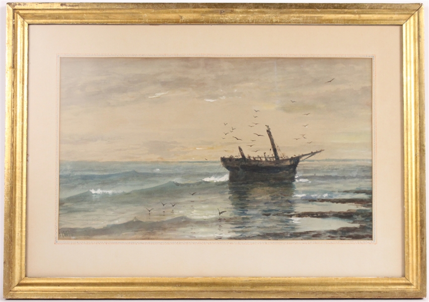 Watercolor on Paper Shipwreck, Edmund Darch Lewis 