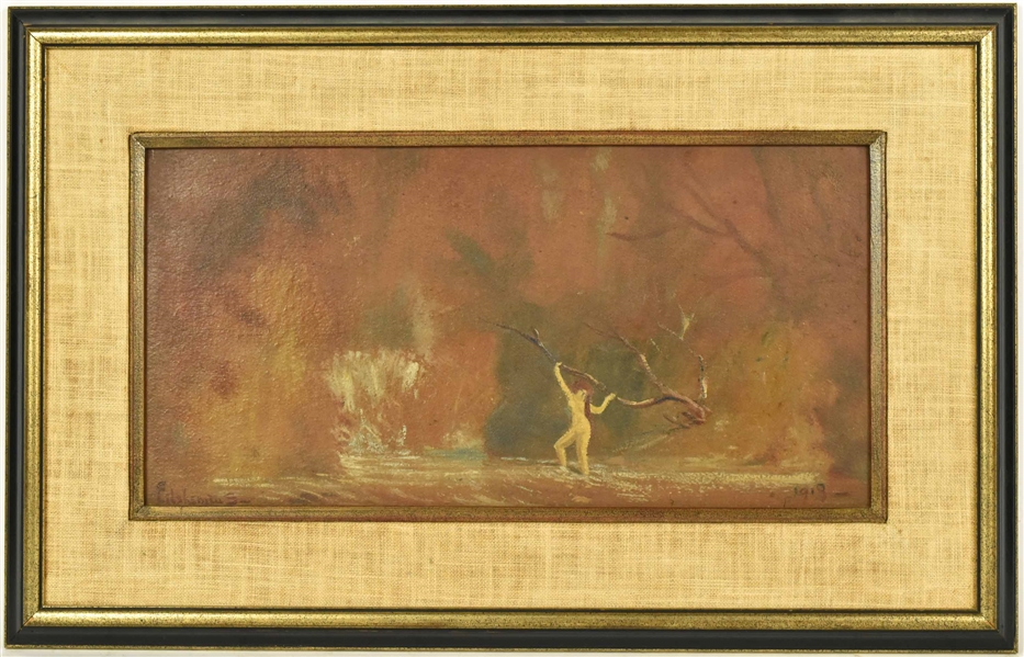 Oil on Board, Nude in Landscape, Louis Eilshemius