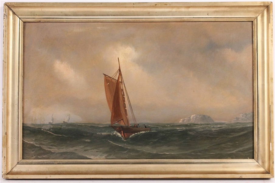 Oil on Board Seascape with Sailboat