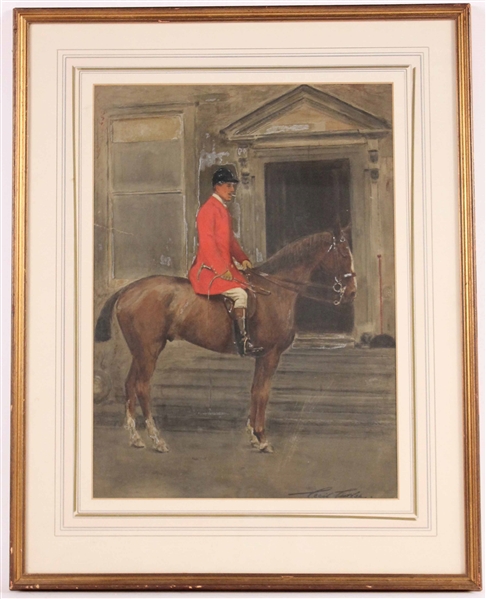 Watercolor Equestrian on Horseback Cecil Cutler