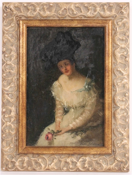Oil on Canvas Woman with  Rose Dixie Selden