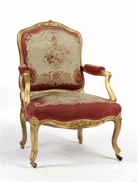 Louis XVI Style Giltwood Fauteuil