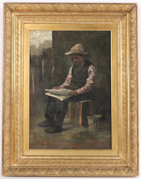 Oil on Canvas Young Man Reading John H. Henkill