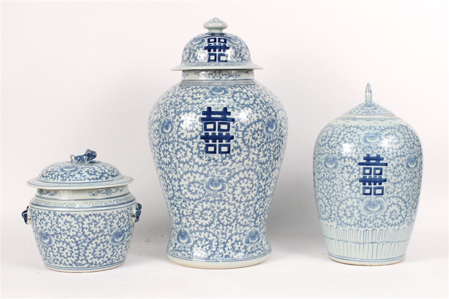 Three Blue and White Porcelain Table Articles